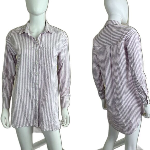 Anthropologie Women's Size XXS Longline Buttondown Striped Tunic Shirt Blouse - Picture 1 of 13